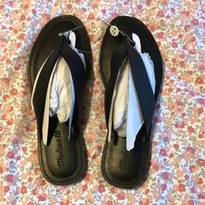 Black leather Madewell flip flops, size 7.5, new with tags